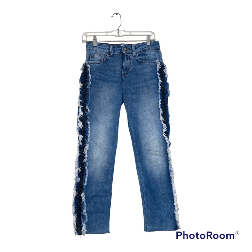 Zara Basic Z1975 Denim women Boho Fringe Distress Seam jeans sz 00